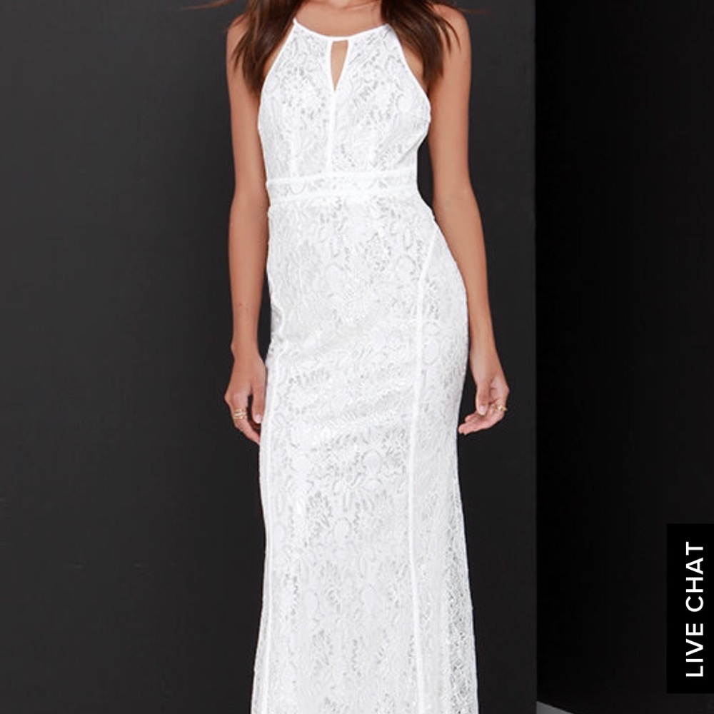 Lulus SHIMMER & SHINE SILVER & IVORY LACE MAXI